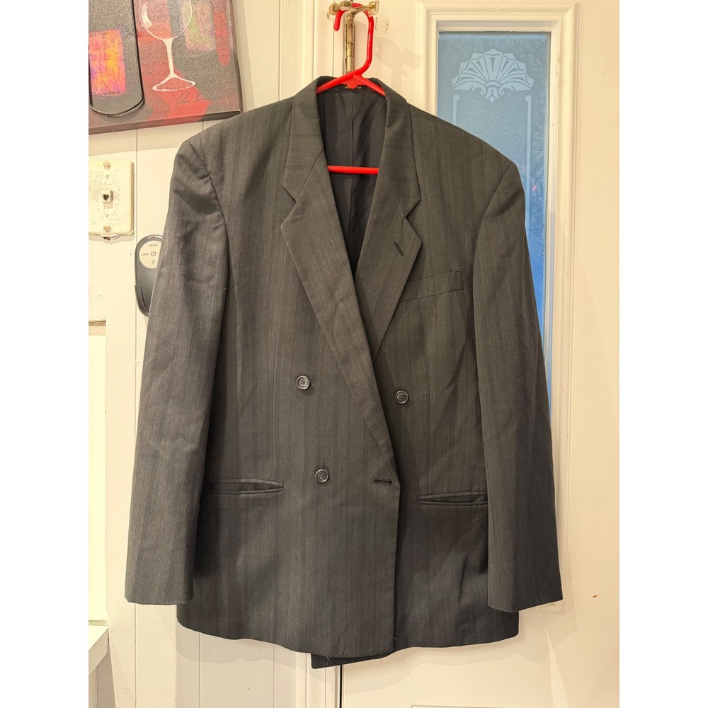Cellini Collection Mens Gray Pinstripe Double Breasted Blazer Jacket Made in USA
